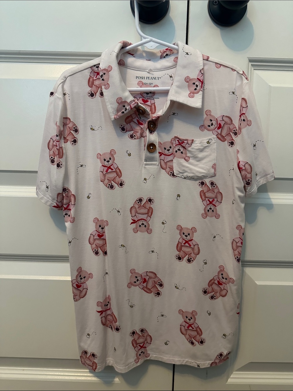 Posh Peanut Pink Teddy Bear Polo Shirt Valentines Day